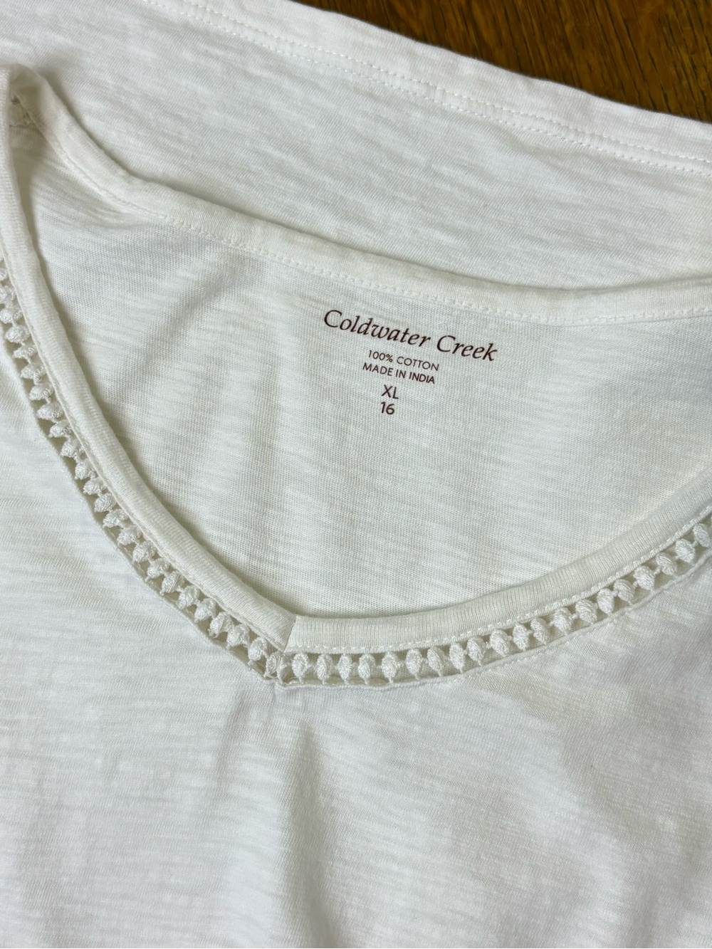 Coldwater Creek White V-Neck Tee with Decorative Trim, 100% cotton - Picture 3 of 6